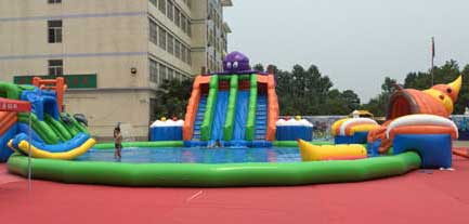 Large size inflatable slide with swimming pool for kids